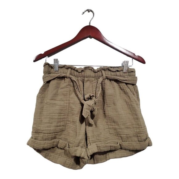 Aerie Women's Brown Gauzy 100% Cotton Belted Shorts Pockets Boho Casual Sz Small - Picture 1 of 12